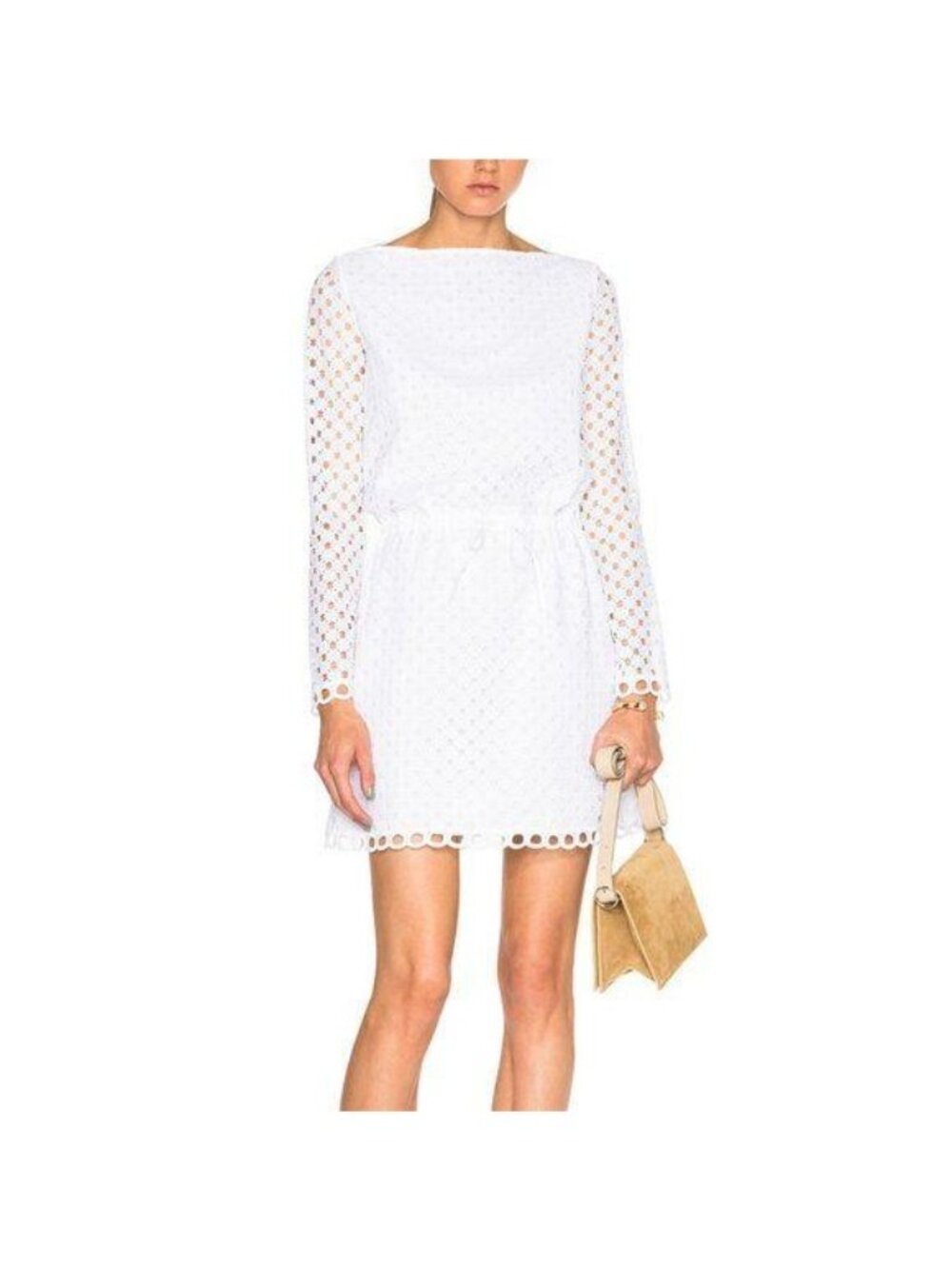 Carven Women's White Eyelet Mini Dress